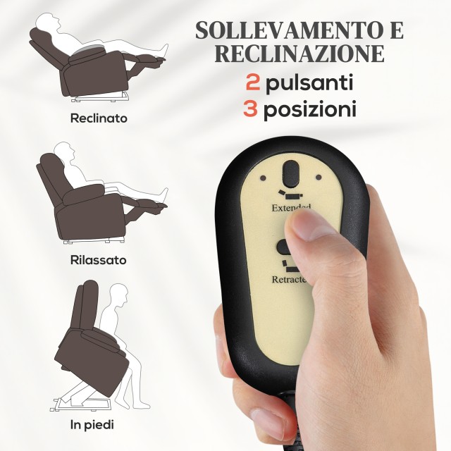 HOMCOM Relaxation Lift and Recliner Πολυθρόνα με 8 Σημεία Μασάζ και Θέρμανση, 2 Τηλεχειριστήρια, Καφέ 713-162V90DR