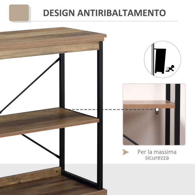 HOMCOM Industrial Style Βιβλιοθήκη Πολλαπλών Χρήσεων Κινητό Ξύλο και Μέταλλο - Καφέ / Μαύρο 838-101