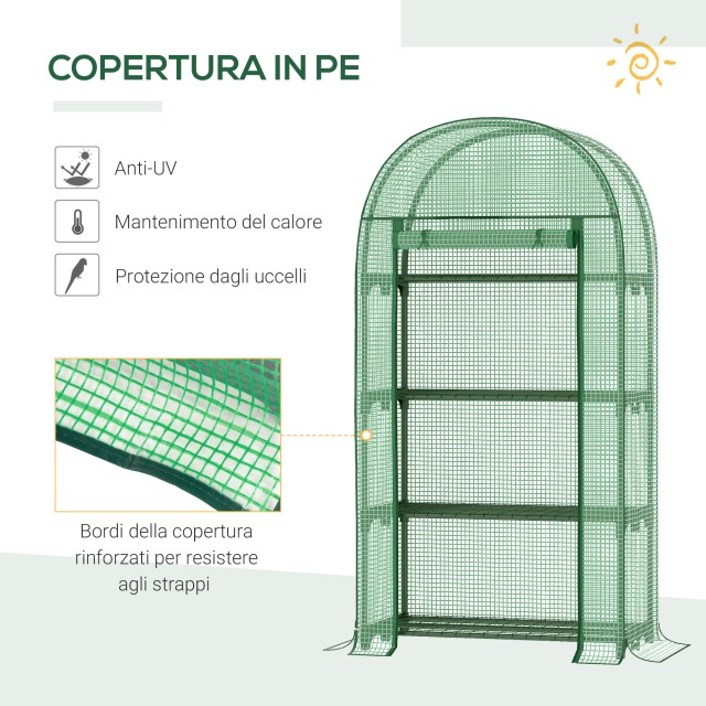 Θερμοκήπιο Outsunny Garden με Μεταλλικά Ράφια, Κάλυμμα PE και Roll-Up Door 80x49x160cm, Πράσινο 845-607V01
