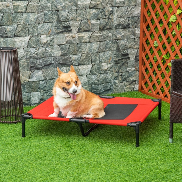 PawHut Raised Bed for Large Dogs with Mesh Fabric, Μέγιστο Βάρος 30kg, 91,5x76,2x18 cm, Κόκκινο D1-0238