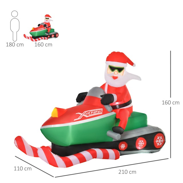 Φουσκωτός Άγιος Βασίλης σε Snowmobile με Ενσωματωμένα Φώτα LED HOMCOM 844-376V90