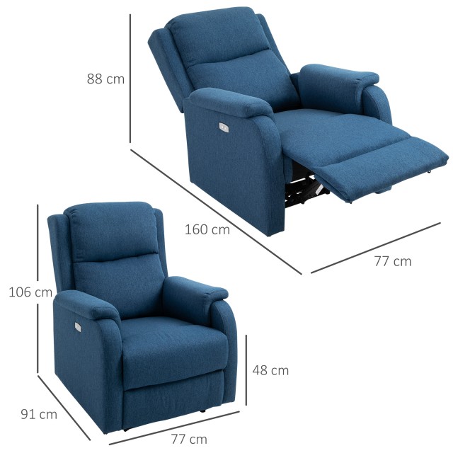 Πολυθρόνα HOMCOM Electric Relax με ανακλινόμενη πλάτη 160°, στήριγμ...