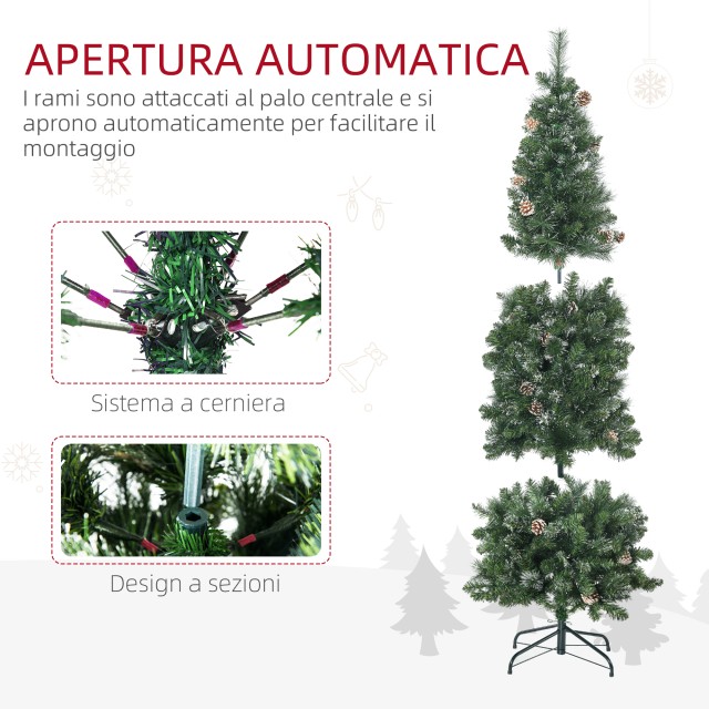 HOMCOM Τεχνητό χριστουγεννιάτικο δέντρο 180cm με κουκουνάρια, 618 κλαδιά και μεταλλική βάση, πράσινο 830-757V00GN