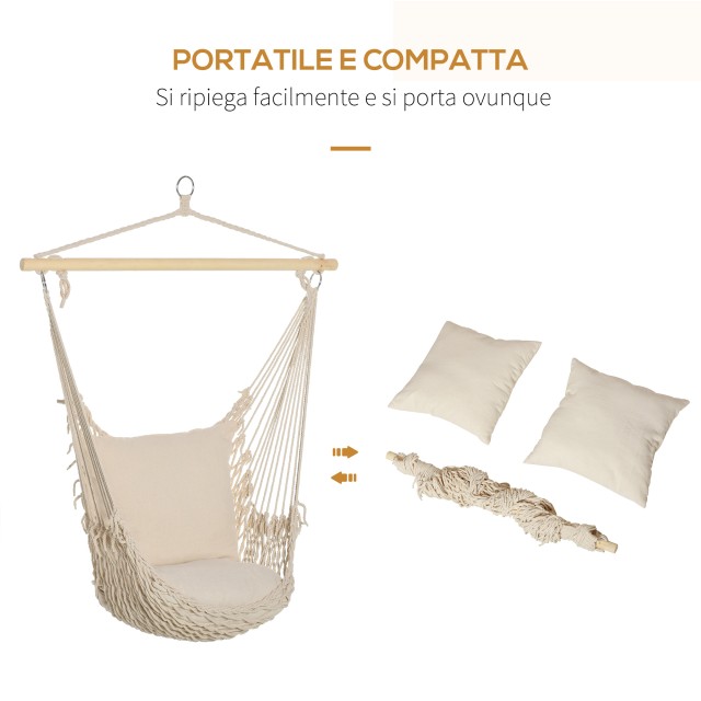 Κούνια Outsunny Hammock με επένδυση με σχοινί για εσωτερικούς και εξωτερικούς χώρους, λευκό 84A-192