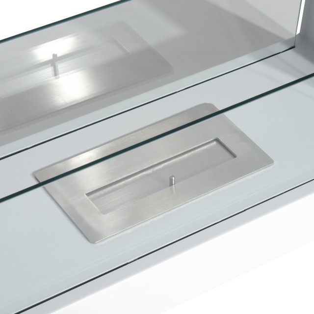 HOMCOM Επιτραπέζιο Τζάκι βιοαιθανόλης 2000W από άοσμο ανοξείδωτο ατσάλι με γυαλί 78 x 25 x 58 cm Λευκό 820-017