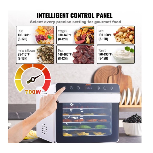 Αποξηραντής Τροφίμων με 6 Ράφια 700 W VEVOR SPFG60548700WJZC7V2