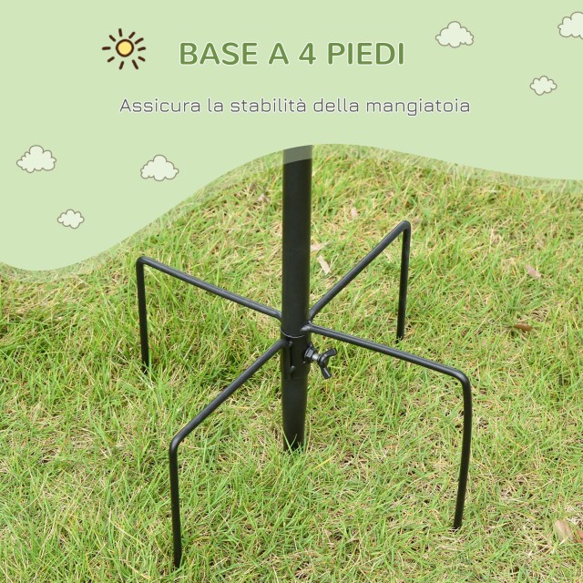 PawHut Bird Feeder με 4 γάντζους με δίσκους και 3 διαφορετικούς τροφοδότες σε ατσάλι 54,5x54,5x208cm Μαύρο D11-007
