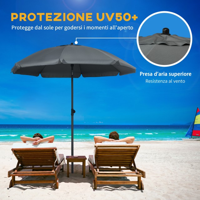 Outsunny Beach Parasol από πολυεστέρα και ατσάλι με ανακλινόμενο κο...