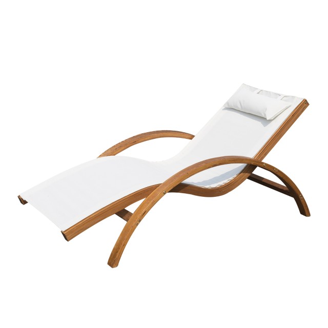 Outsunny ξαπλώστρα Relax ξαπλώστρα για κήπο από ξύλο και κρέμα Texilene 84B-032CW