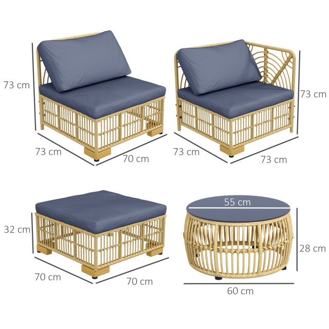 Σετ σαλονιού Outsunny Garden Rattan με αρθρωτό καναπέ, μαξιλάρια και τραπεζάκι σαλονιού, γκρι 860-325V00GY