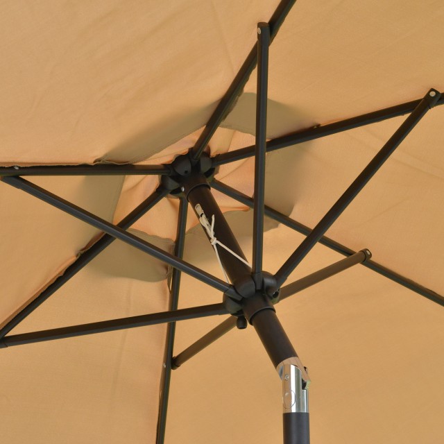Outsunny Tilting Garden Umbrella 2,3x2m με άνοιγμα μανιβέλας και 6 νευρώσεις, Χακί 84D-117
