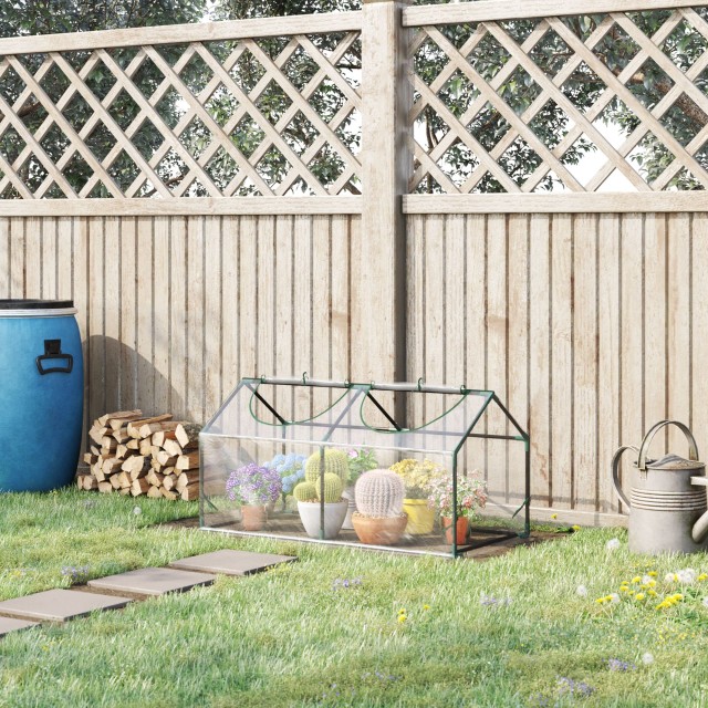 Outsunny Mini Garden Θερμοκήπιο με 2 κυλιόμενα παράθυρα και κάλυμμα PVC Anti-UV, 119x60x60cm, Διαφανές 845-368V04