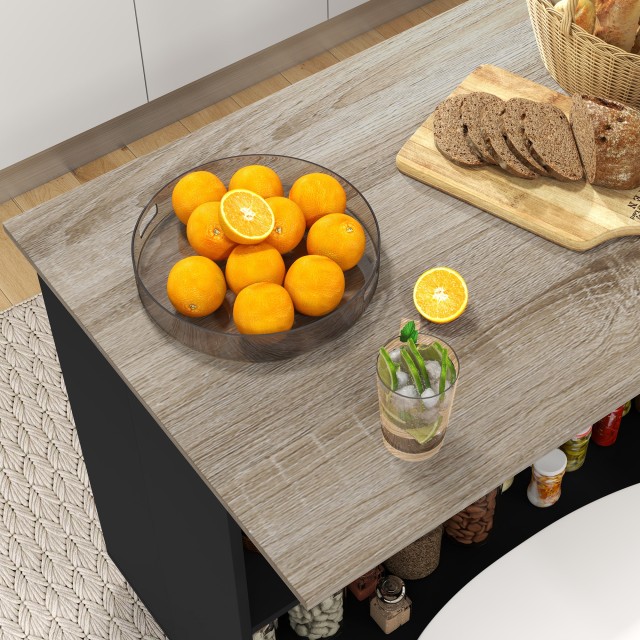HOMCOM Kitchen Island με 2 ανοιχτά ράφια και 2 ντουλάπια, σε MDF, 105x60x82 cm, δρυς και μαύρο χρώμα 801-354V80BK