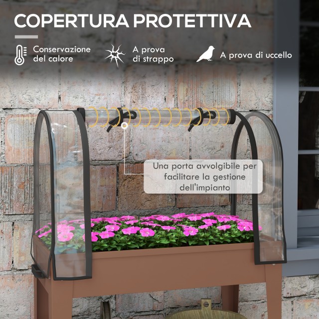 Outsunny Raised Planter με Μίνι Θερμοκήπιο για Φυτά, Τροχούς και Ρά...