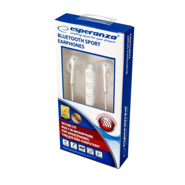Ασύρματα Ακουστικά Bluetooth Χρώματος Λευκό Esperanza Sport Earphon...