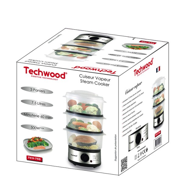 Ατμομάγειρας 3 Επιπέδων 7.5 Lt Techwood TCV-750