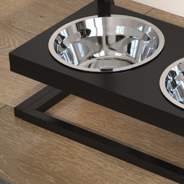 PawHut Raised Dog Bowl Hold με Ρυθμιζόμενο Ύψος, 2 Ατσάλινα μπολ 900ml, Μαύρο D08-057V00BK