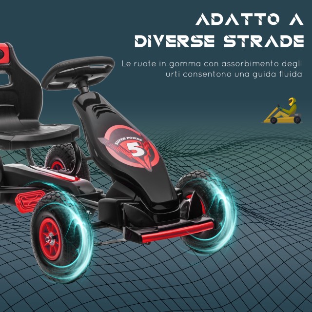 HOMCOM Pedal Go Kart για παιδιά από 5-12 ετών με ρυθμιζόμενο κάθισμα και φουσκωτούς τροχούς, κόκκινο 370-256V00RD