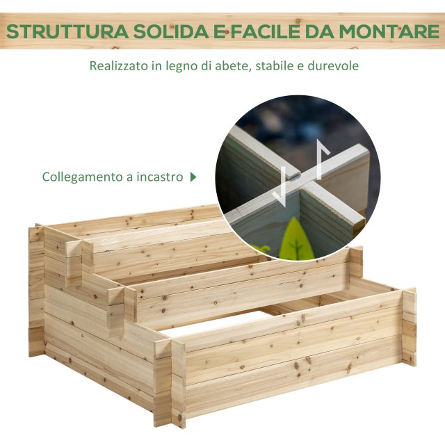 Outsunny 3 επιπέδων Spruce Wood Planter, Υπαίθριο υπερυψωμένο κουτί κήπου, 120x100x54cm 845-535