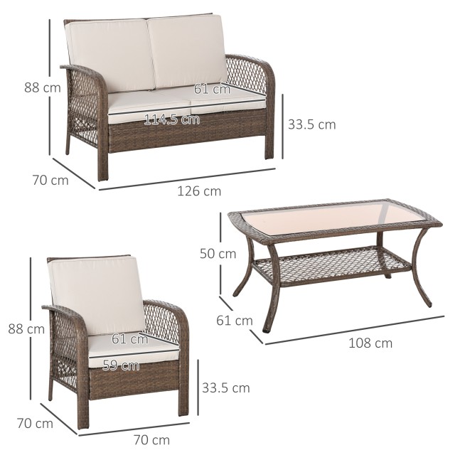 Σετ Έπιπλα εξωτερικού χώρου Outsunny σε PE Rattan Brown, Τραπέζι σα...
