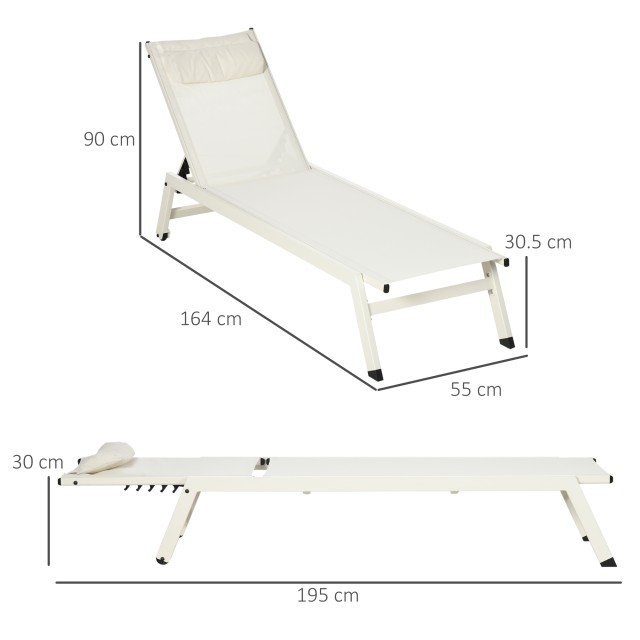 Ξαπλώστρα Outsunny Chaise Longue από αλουμίνιο και πολυεστέρα, Σετ 2 τεμαχίων Garden Beige με 5 επίπεδα ανάκλισης, 55x195x30 cm 84G-105V01CW