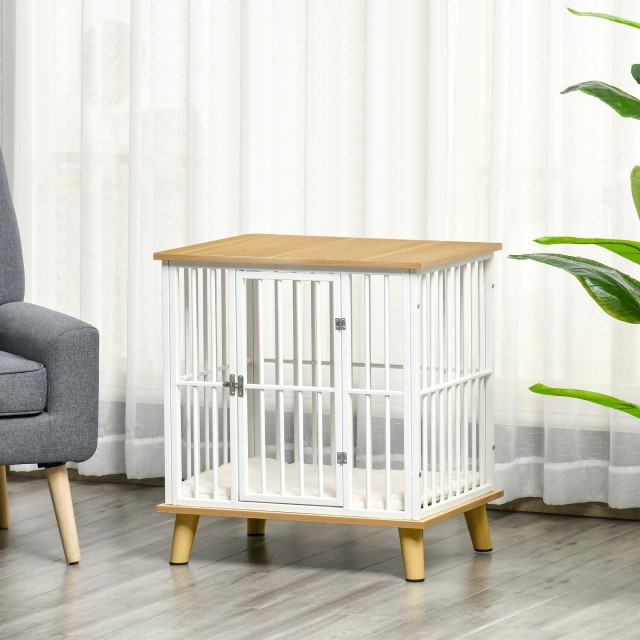 PawHut Indoor Dog House από ξύλο και ατσάλι με αφαιρούμενο και πλενόμενο μαξιλάρι για μικρά σκυλιά D02-069
