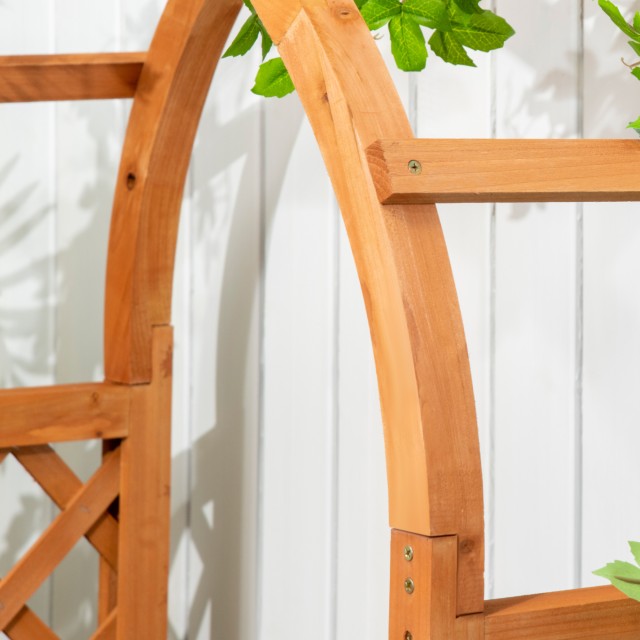 Outsunny Outsunny Outdoor Hollow Bottom Καφέ έλατο φυτευτή με διακοσμητικό τόξο και σχάρες αναρρίχησης, 83x36x152cm 845-777V00BN