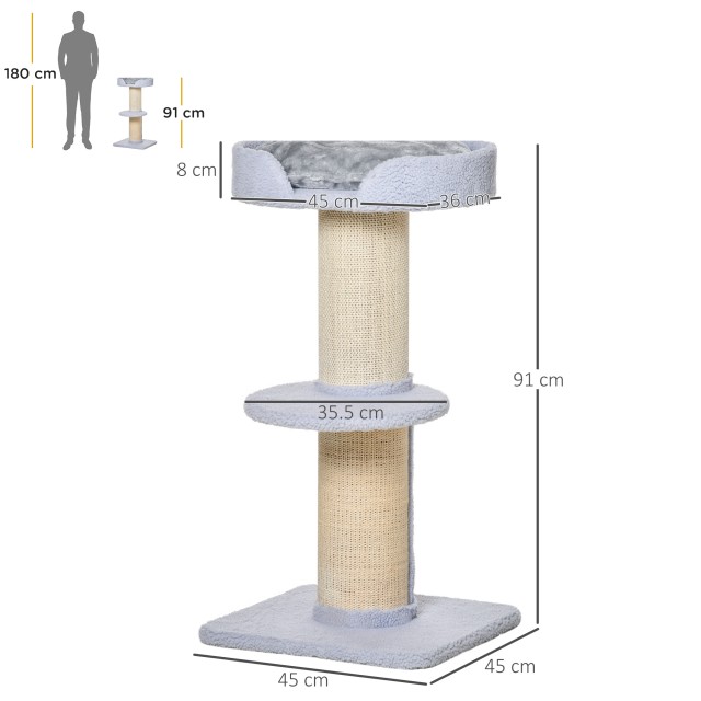 PawHut Cat Scratching Post με κρεβάτι, βελούδινο κάλυμμα και στύλο ...
