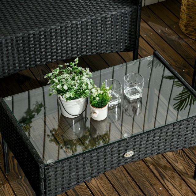 Outsunny Σετ κήπου 4 τεμαχίων Rattan με 2 καρέκλες, 2θέσια πολυθρόνα κήπου και τραπεζάκι σαλονιού 860-259V00BK