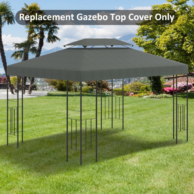 Outsunny 4x3m 2-Tier Polyester Gazebo κάλυμμα με ιμάντες και 10 οπές αποστράγγισης, σκούρο γκρι 84C-102CG