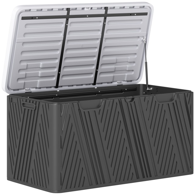 Outsunny Πάγκος Κοντενιτόρε 380L σε HDPE με 2 Πλαϊνές Λαβές και Αέριο Ανύψωσης, 115x60x60 εκ., Μαύρο και Γκρι 84G-733V00BK