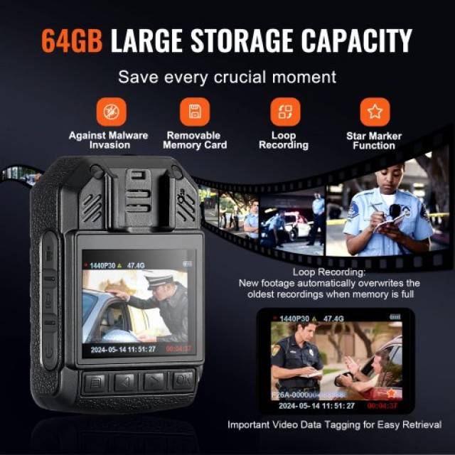Κάμερα Σώματος VEVOR 1440P 64G με Νυχτερινή Όραση  JYZFJLY1440PXE06BV2