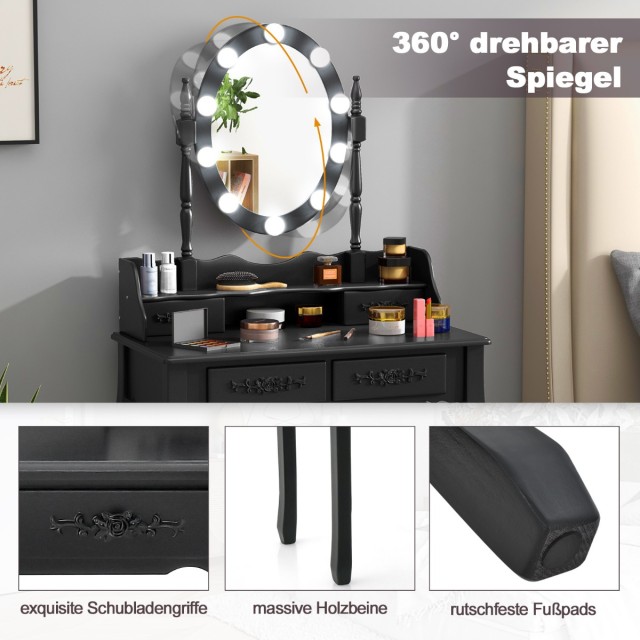 Costway Τουαλέτα Μακιγιάζ με LED Φωτισμό Ρυθμιζόμενης Φωτεινότητας ...