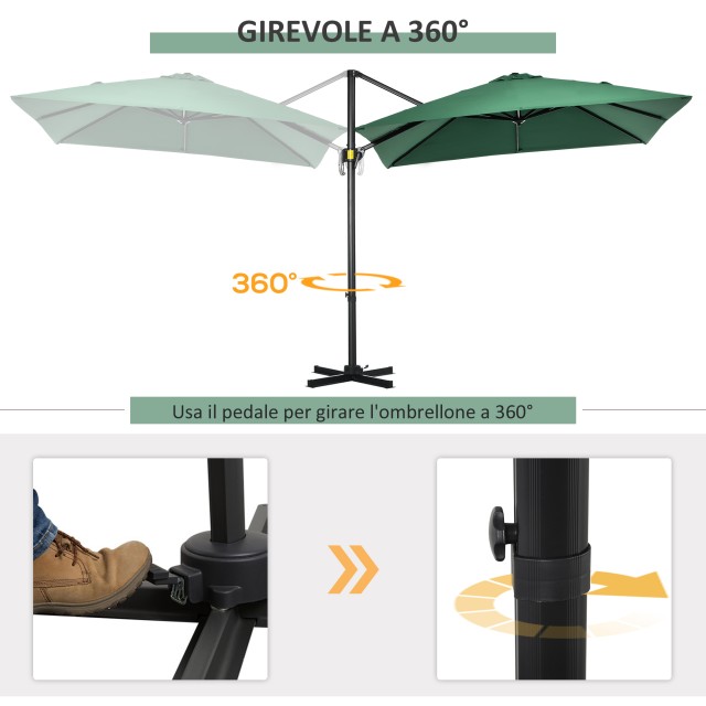 Outsunny  Ομπρελόνι Κήπου με Μανιβέλα 2.5x2.5 μ με Περιστροφή 360° και Ρυθμιζόμενο Σκίαστρο, Πράσινο  84D-051V00GN