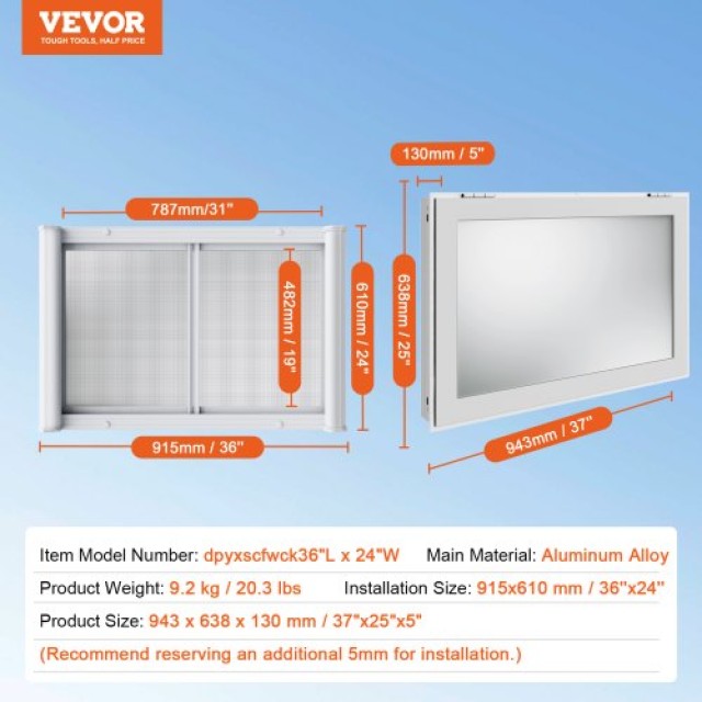 VEVOR  Παράθυρο Σερβιρίσματος 36x24 με Τέντα για Φορτηγό Φαγητού  S...
