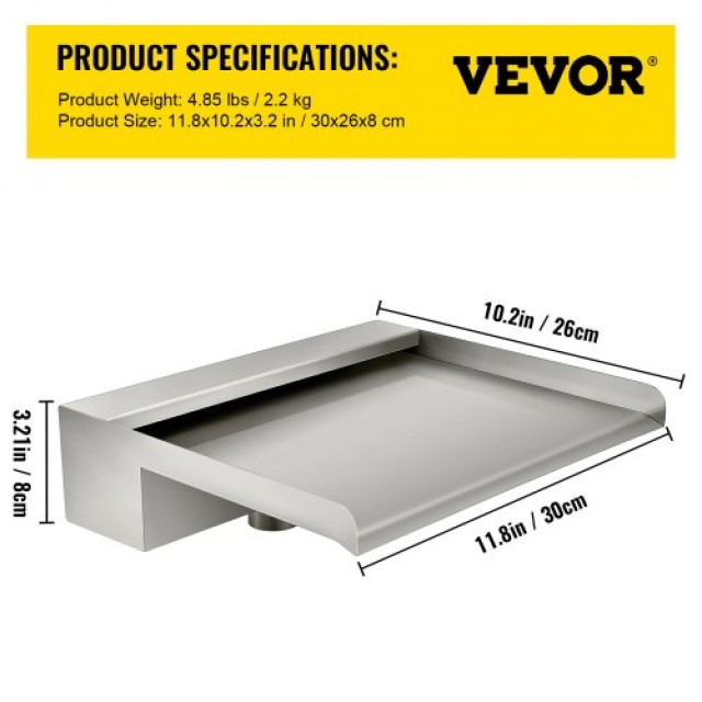 VEVOR Ακροφύσιο Καταρράκτη 30cm από Ανοξείδωτο Ατσάλι για Λίμνη Koi  PQSBJPSSQ3209FAMUV0
