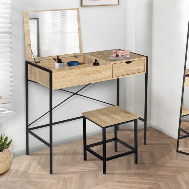 Μπουντουάρ-Τουαλέτα Μακιγιάζ Alana 83 x 39,5 x 75,5 cm με Σκαμπό 35 x 35 x 40,5 cm 30130343 Idomya