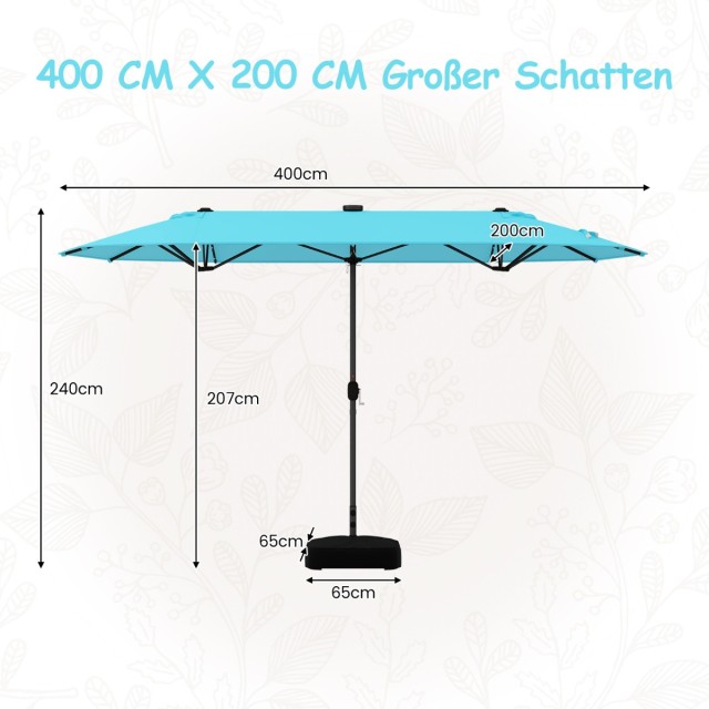 Costway Μεγάλη Διπλή Ομπρέλα με Βάση & LED Φώτα & UPF 50+ 400 x 200...