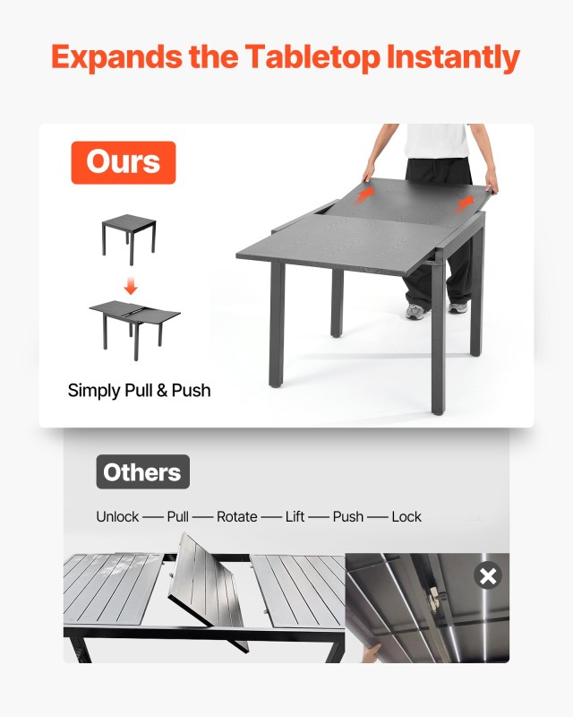 VEVOR Επεκτεινόμενο Εξωτερικό Τραπέζι Φαγητού 80-160cm – Γκρι Σκούρ...