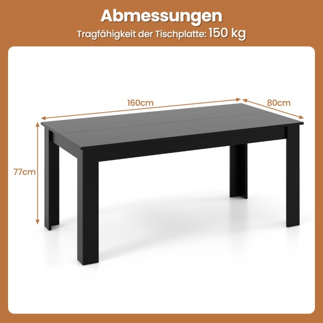 Ξύλινο Επεκτάσιμο Τραπέζι Φαγητού  160 x 80 x 76 cm Μαύρο KC55793DK Costway