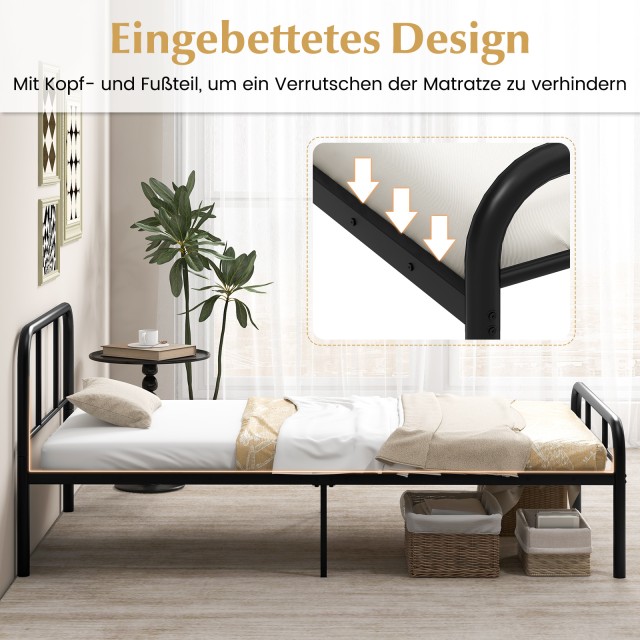 Costway Μεταλλικό Κρεβάτι Μονό για Στρώμα 90x200 cm HU10898DK-T