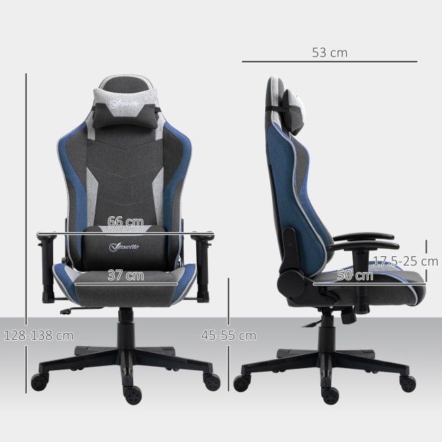 Vinsetto  Καρέκλα Gaming με ανάκλιση 150° και λειτουργία κουνήματος, από ύφασμα με υφή λινού, 66x53x128-138 εκ., Γκρι  921-566V00BU