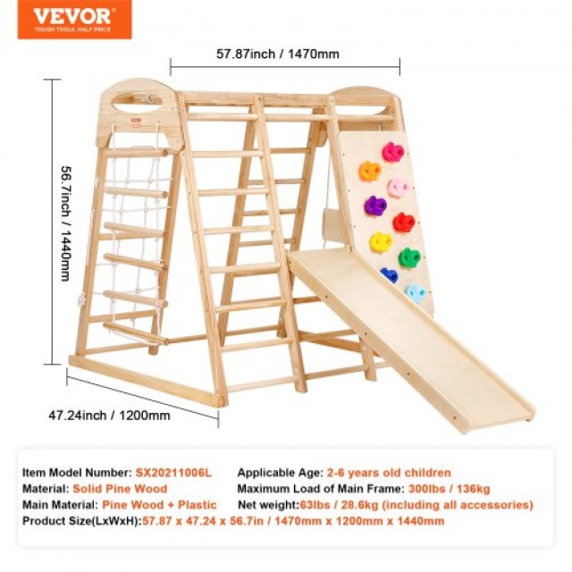 VEVOR Πολυλειτουργικό Ξύλινο Παιχνίδι Αναρρίχησης για Νήπια MZSNYLCQHYLMY8273V0
