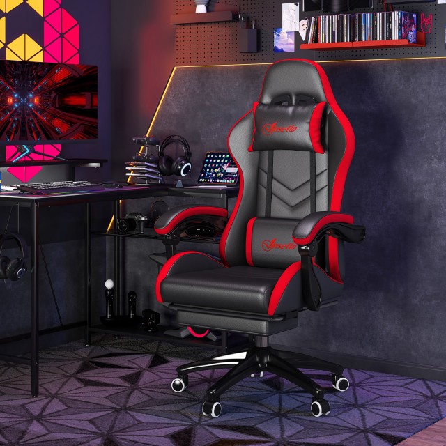 Καρέκλα Gaming Vinsetto με Ρυθμιζόμενο Ύψος και Ανακλινόμενη Πλάτη 65x65x121-129 cm Μαύρο και Κόκκινο 921-618V05BK