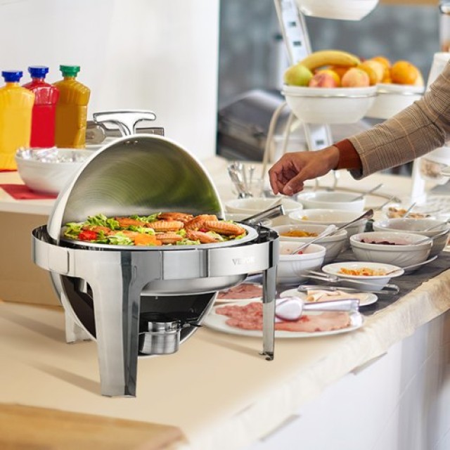 Σετ Μπουφέ VEVOR Roll Top, 6 Qt 2τμχ, Ανοξείδωτο Σκεύος με 2 Πλήρη Ταψιά, Στρογγυλή Θερμάστρα με Καπάκι, για τουλάχιστον 5 Άτομα  QXKCLJTQX26QT6HT8V0