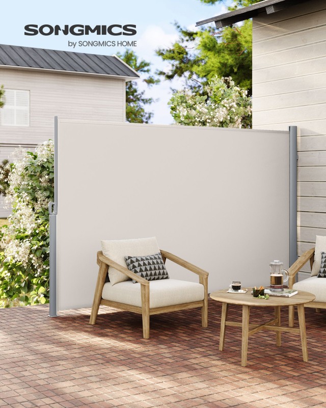 SONGMICS Πλαϊνό Ρολό Σκίασης Κήπου- Βεράντας  180 x 300 cm, Μπεζ, GSA180E 