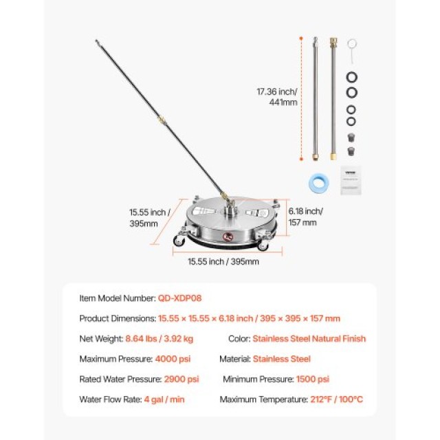 VEVOR Πλυστικό Επιφανειών 15 4000 PSI με 4 Τροχούς & 2 Επεκτάσιμες ...