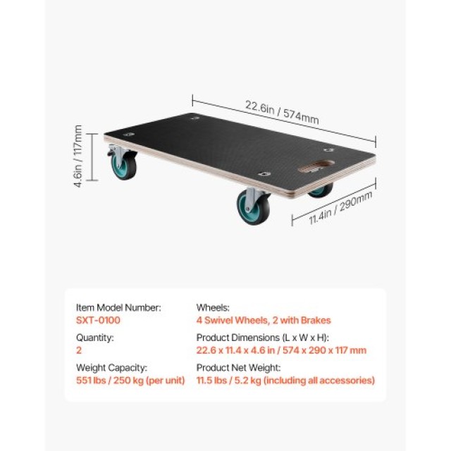 VEVOR Έπιπλο Dolly 551 lbs με 4 Αθόρυβους Τροχούς TPR JJBYTCPBJHB236VS4V0