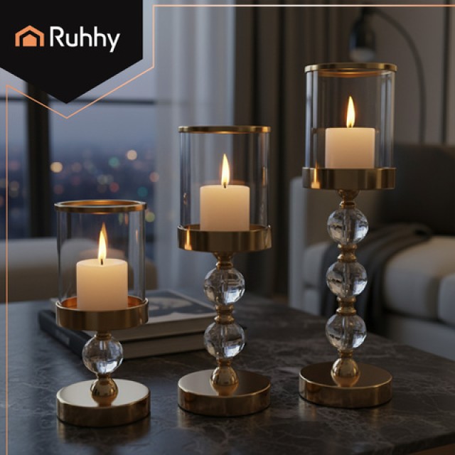 Ruhhy Σετ 3 Κηροπήγια Γυάλινα σε Χρυσό Χρώμα 26487 Ruhhy Σετ 3 Κηροπήγια Γυάλινα σε Χρυσό Χρώμα 26487