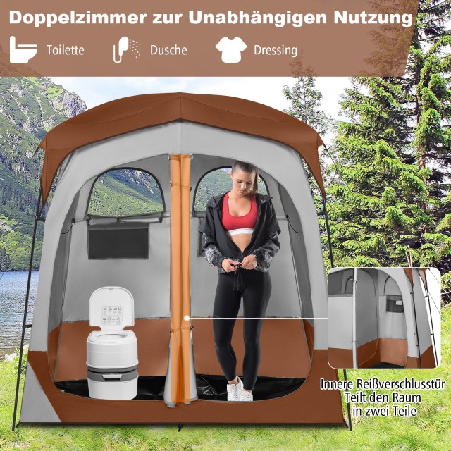 Costway Διπλό Ντους Τέντα με Αποσπώμενο Υδροστεγές Κάλυμμα και Εσωτ...